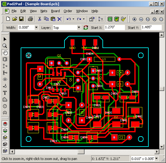 Pad2Pad Free PCB Layout CAD Screenshot