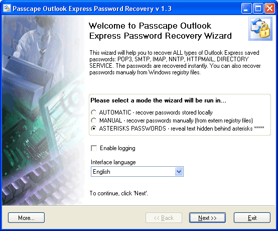 Passcape Outlook Express Password Screenshot