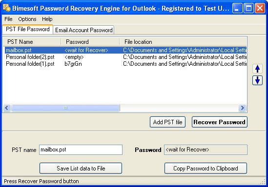 Password Recovery Engine for Outlook Screenshot