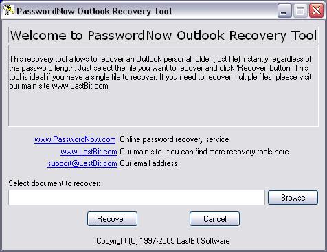 PasswordNow Outlook Recovery Tool Screenshot