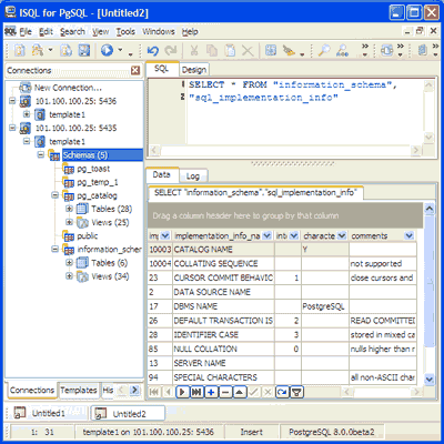pgISQL (Interactive SQL for PostgreSQL) Screenshot