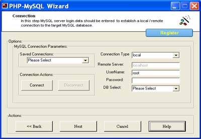 PHP Code Generator for MySQL Screenshot