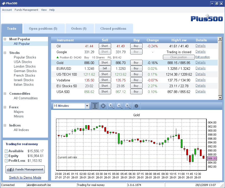 Plus500 Trader Screenshot