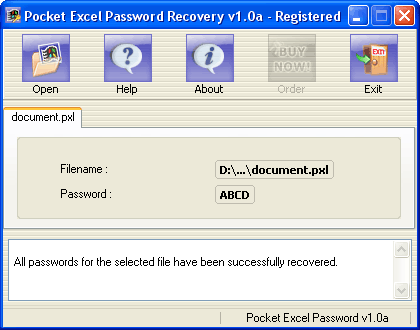 Pocket Excel Password Recovery Screenshot