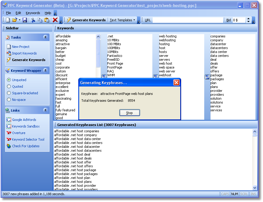 PPC Keyword Generator Screenshot
