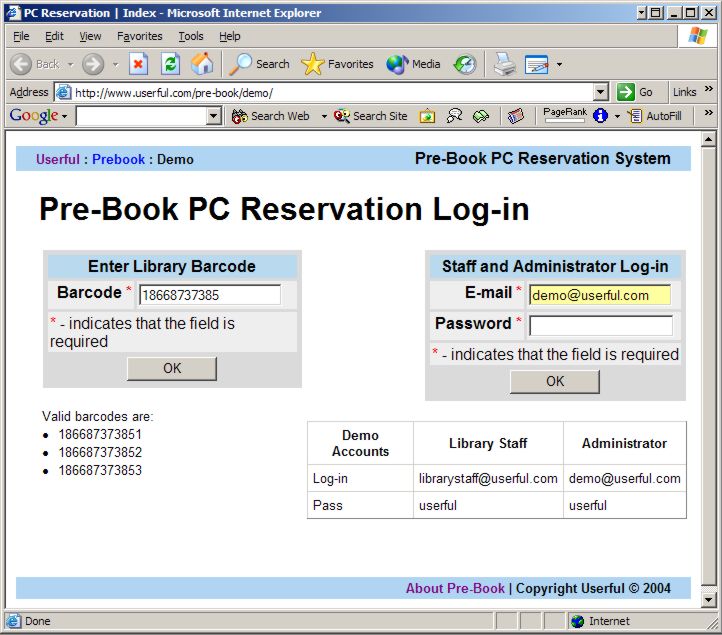 Pre-Book Server Screenshot
