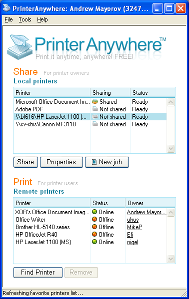 Printer Anywhere Screenshot