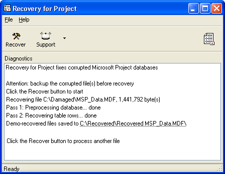 Recovery for Project Screenshot