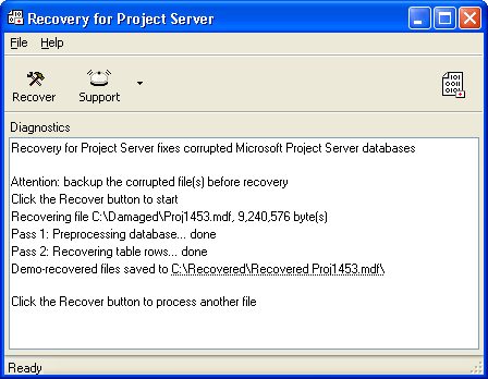 Recovery for Project Server Screenshot