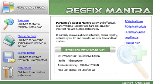 Registry Cleaner - RegFix Mantra Screenshot