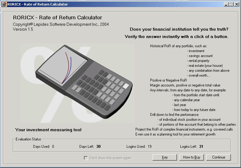 RORICX - Rate of Return Calculator Screenshot