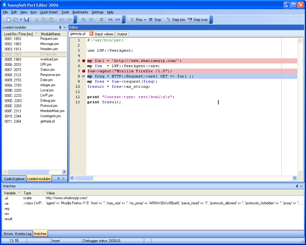 SannySoft Perl Editor Screenshot
