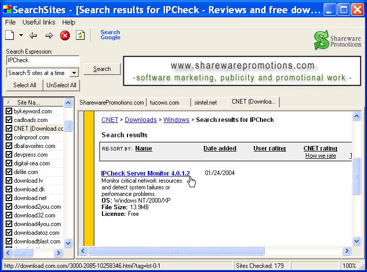 SearchSites Screenshot