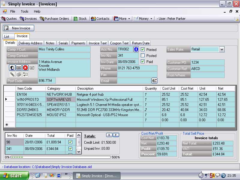 Simply Invoice Software Screenshot