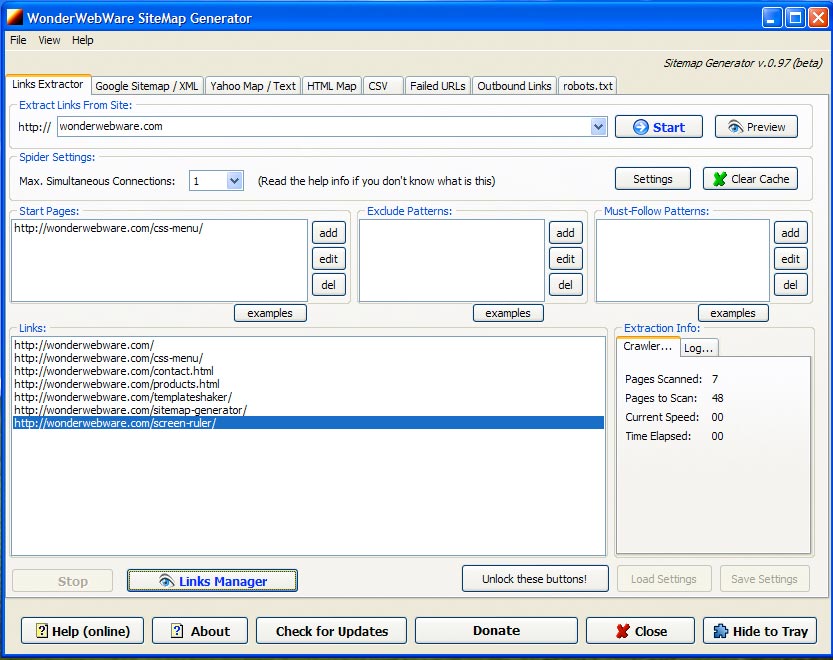 SiteMap Generator Screenshot