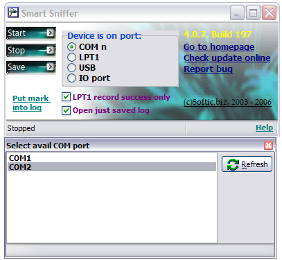 Smart Sniffer(former Multi Ports Sniffer for COM, LPT, USB). Screenshot