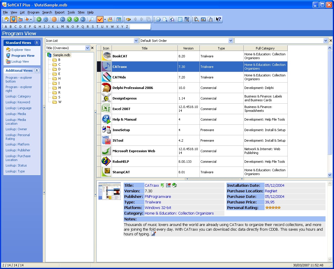 SoftCAT Plus  Software Database Screenshot