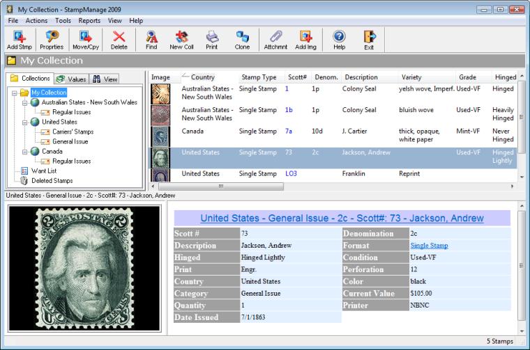 StampManage Stamp Collecting Software Screenshot