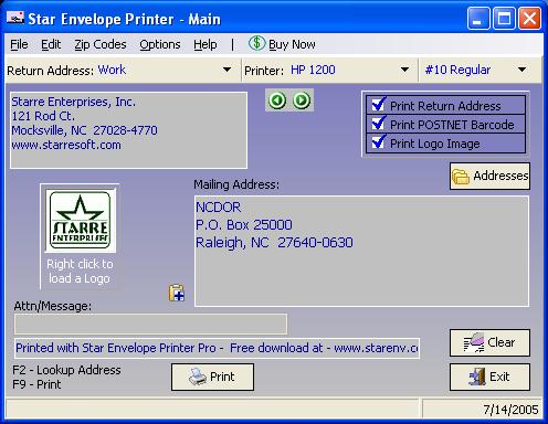 Star Envelope Printer Pro Screenshot