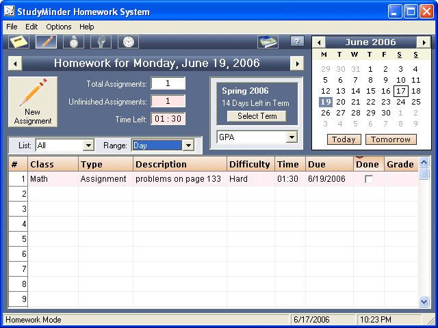 StudyMinder Homework System Screenshot