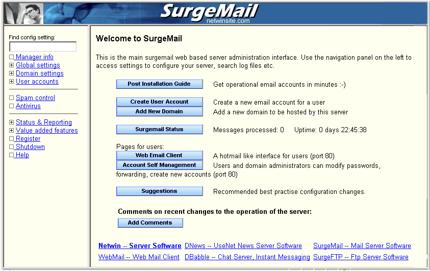 SurgeMail Mail Server Screenshot