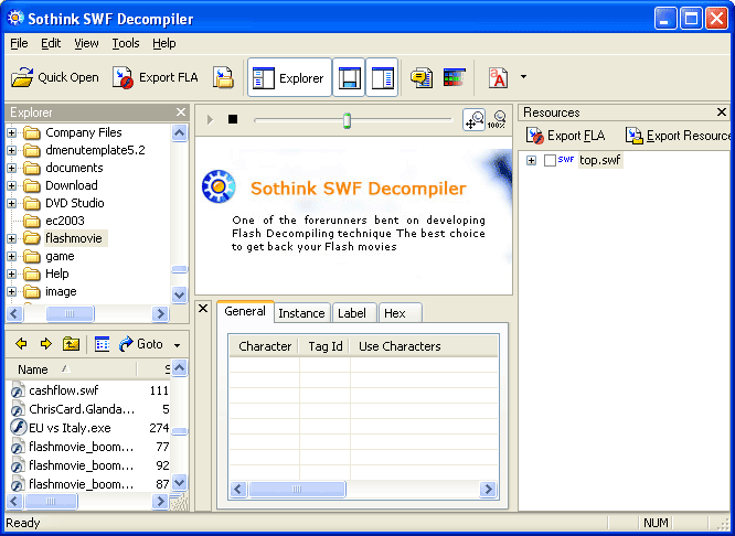 SWF Decompiler - Flash Decompiler Screenshot