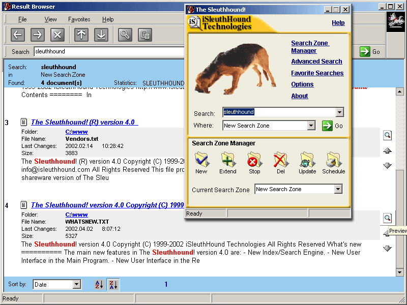 The Sleuthhound! Desktop Search Screenshot