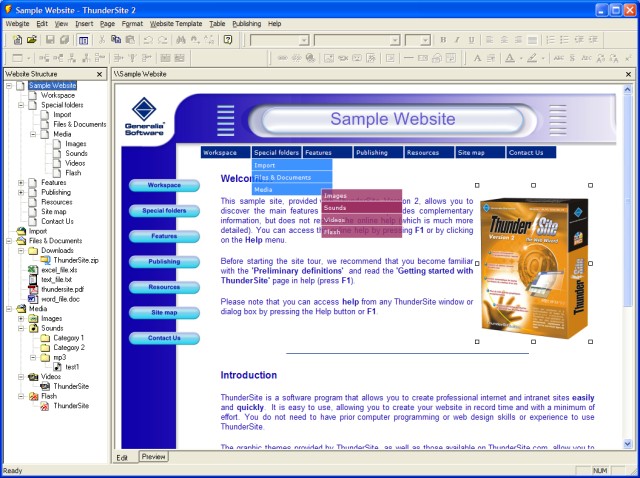 ThunderSite Web Design Edition Screenshot