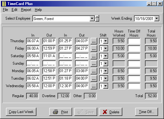 TimeCard Standard Screenshot