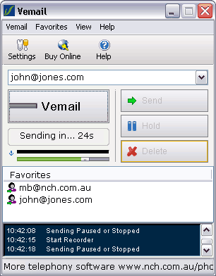 Vemail Voice Email Software for Windows Screenshot