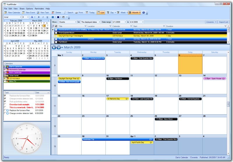 Sreenshot VueMinder 3 09 0304 Calendar Schedule Appointment
