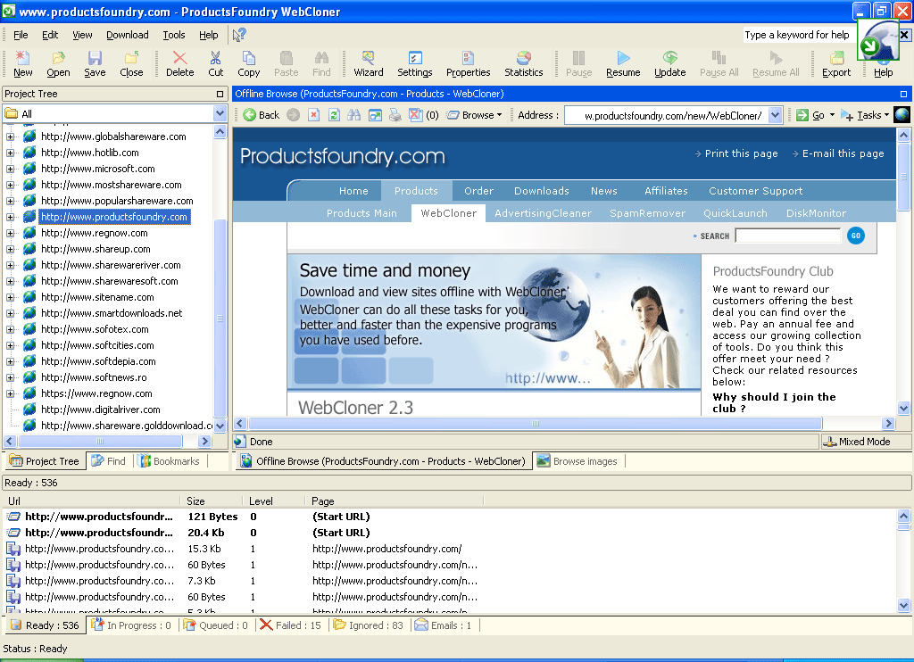 WebCloner Offline Browser Screenshot