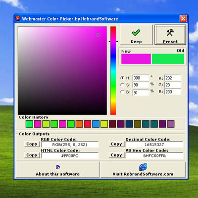 Webmaster Color Picker Screenshot