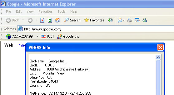 WHOIS Toolbar for Internet Explorer Screenshot