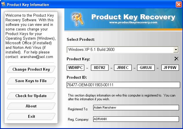 Windows and Office Product Key Viewer Screenshot