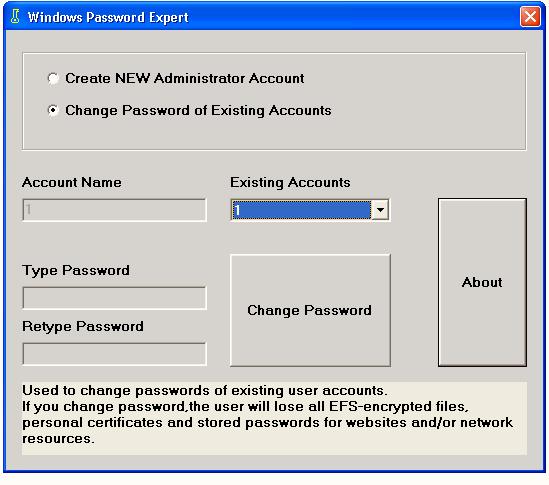 Windows Password Expert Screenshot
