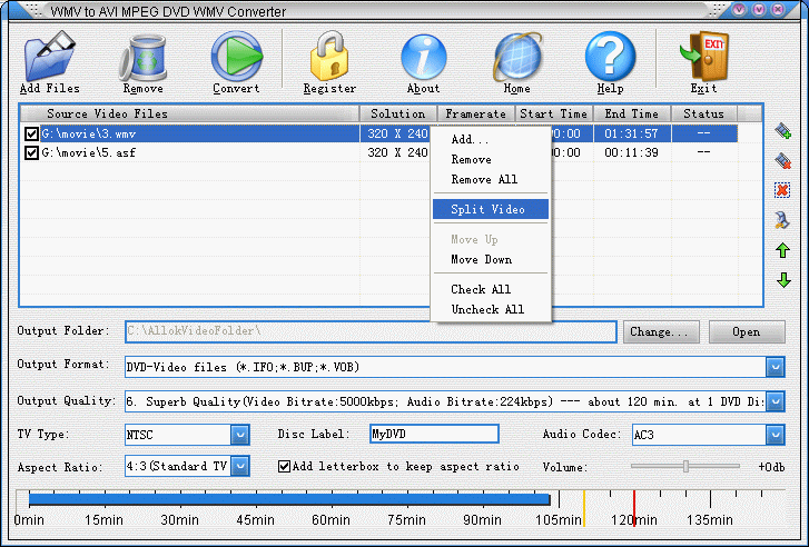 WMV to AVI MPEG DVD WMV Converter Screenshot
