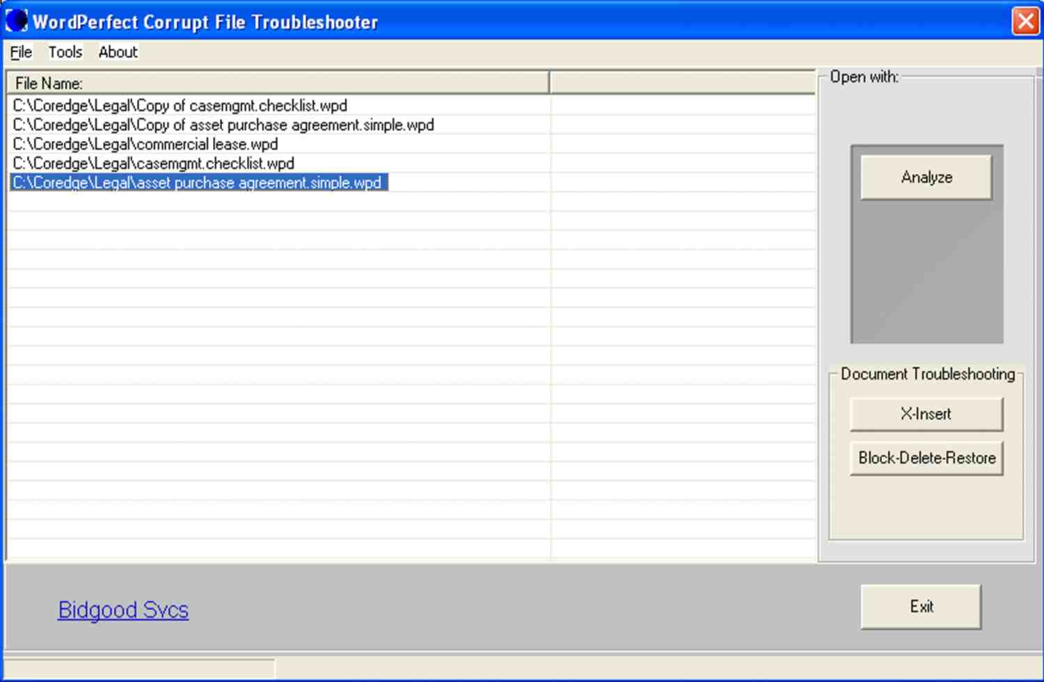 WordPerfect File, Files, Document Repair Screenshot