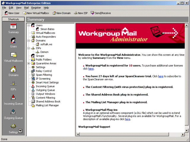 WorkgroupMail Mail Server Screenshot