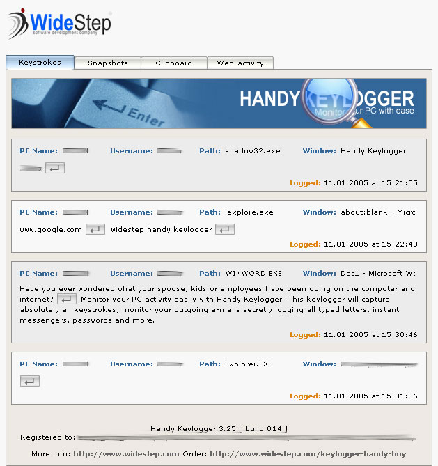 WS Handy Keylogger Screenshot