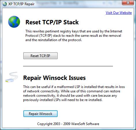 XP TCP/IP Repair Screenshot