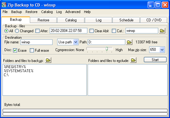 Zip Backup to CD Screenshot